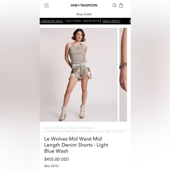 One Teaspoon Le Wolves Mid Waist Mid Length Denim Shorts 28 - Picture 3 of 13